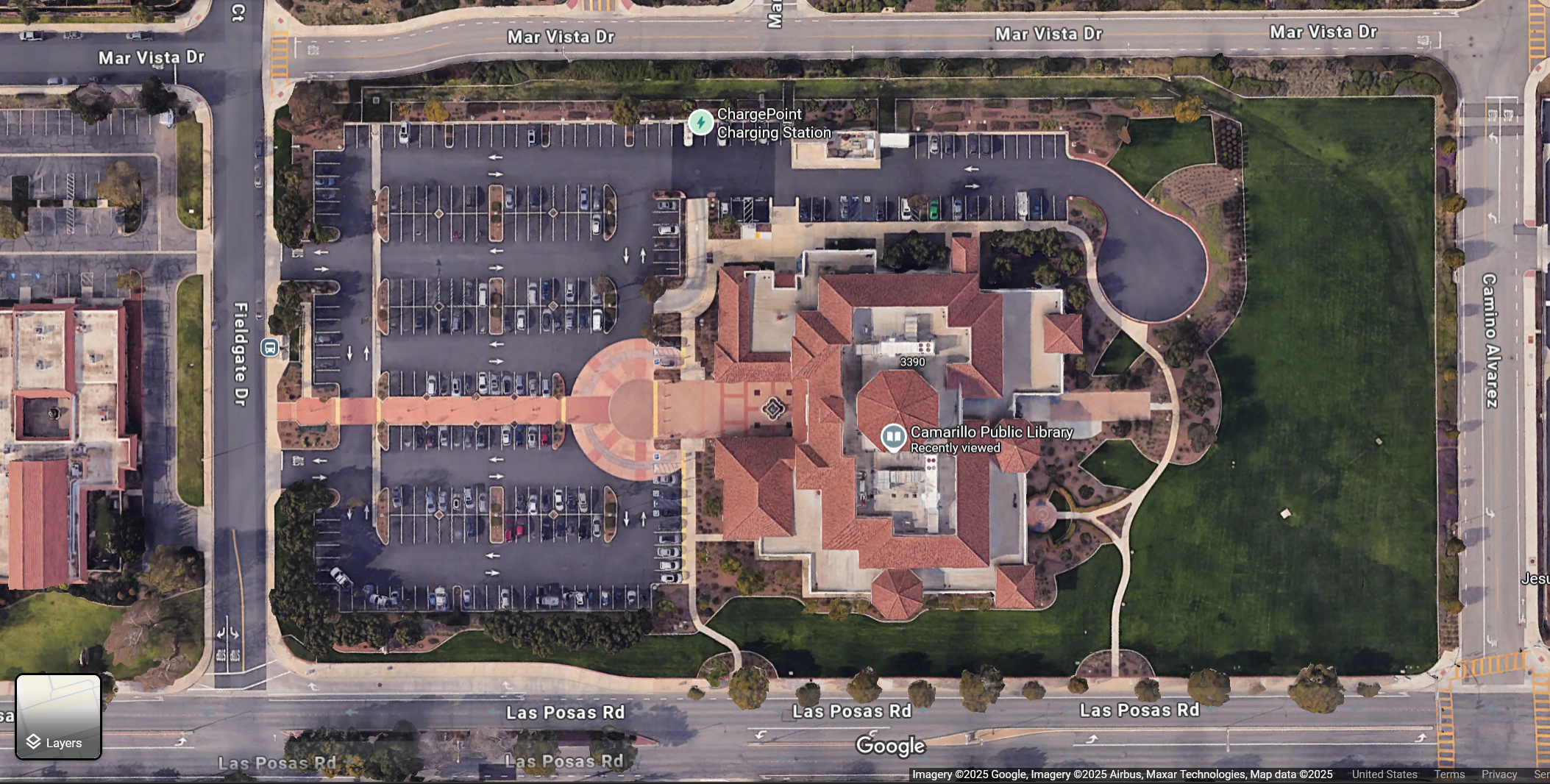 Google Map View Top Camarillo Library grass area