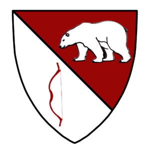 Per bend gules and argent, a bear statant and a bow counterchanged.
