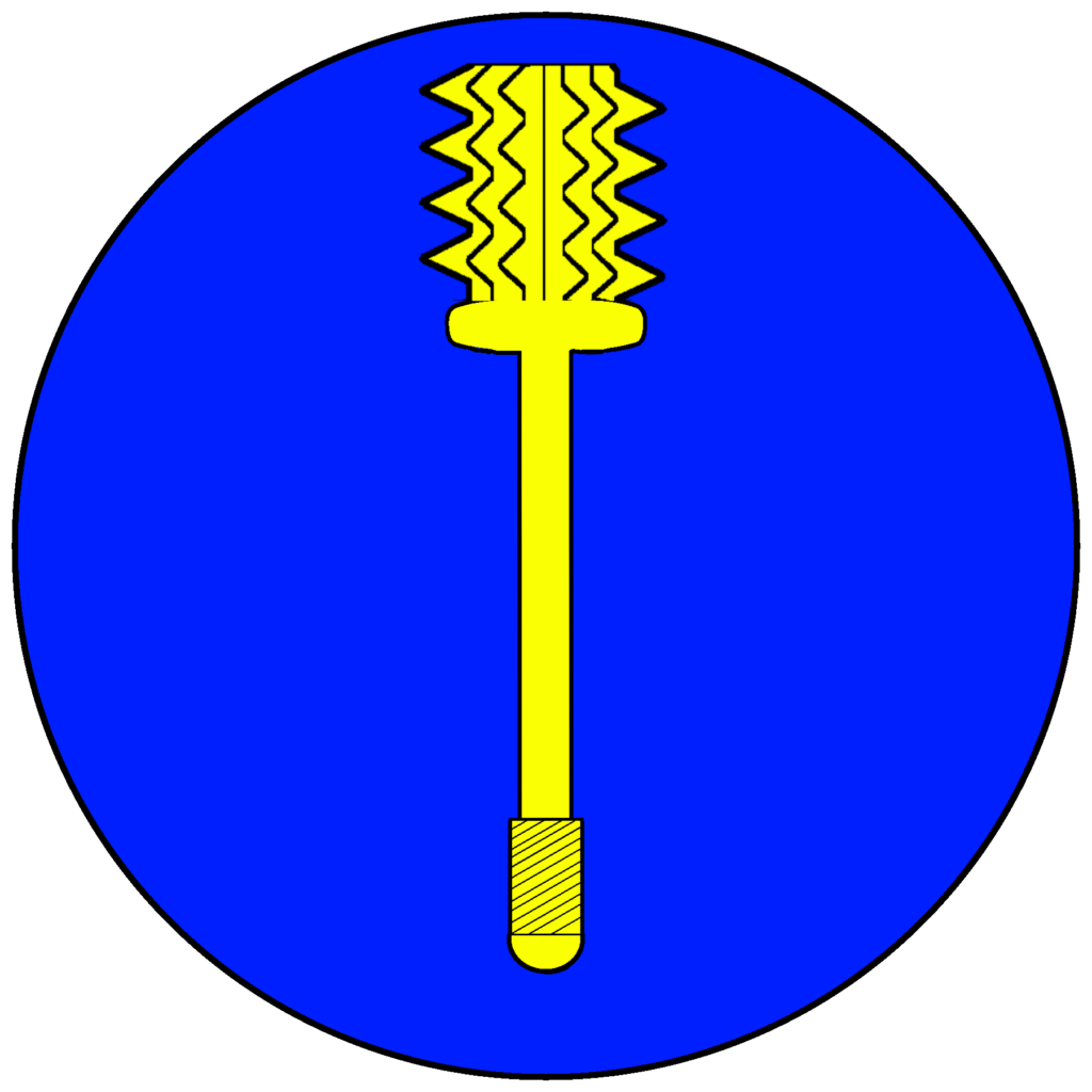 A Blue circle with a golden Mace centered in it with the head pointed upward. 
