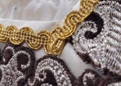 Pentathalon 2025 version of the Eleanor of Toledo dress in ivory silk satin trim photo by Kathryn Wolters